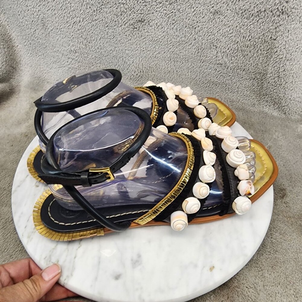 Tory Burch Shoes Womens Size 8 .5 Sinclair Black Leather Sandals *GUC* - Picture 4 of 12